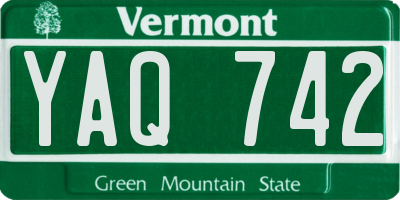 VT license plate YAQ742