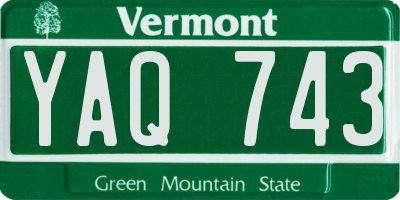 VT license plate YAQ743