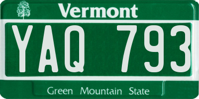 VT license plate YAQ793