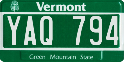 VT license plate YAQ794