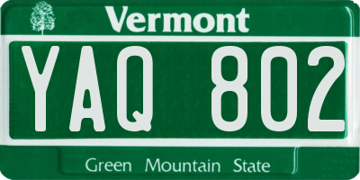 VT license plate YAQ802