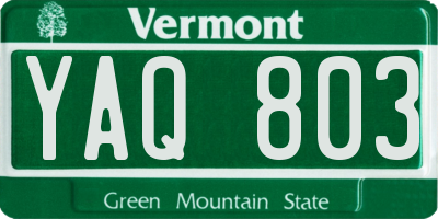 VT license plate YAQ803
