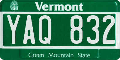VT license plate YAQ832