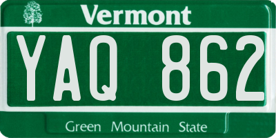 VT license plate YAQ862