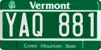VT license plate YAQ881