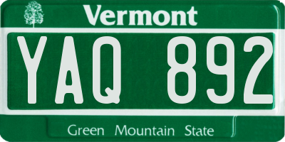 VT license plate YAQ892
