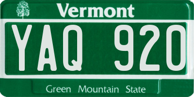 VT license plate YAQ920