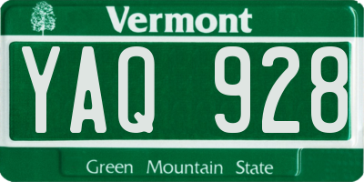 VT license plate YAQ928