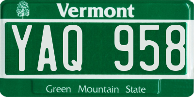 VT license plate YAQ958