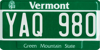 VT license plate YAQ980