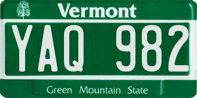 VT license plate YAQ982