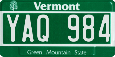 VT license plate YAQ984