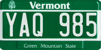 VT license plate YAQ985