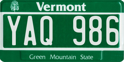 VT license plate YAQ986