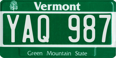 VT license plate YAQ987