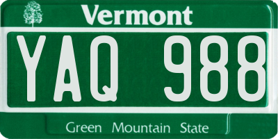 VT license plate YAQ988