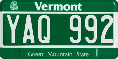 VT license plate YAQ992
