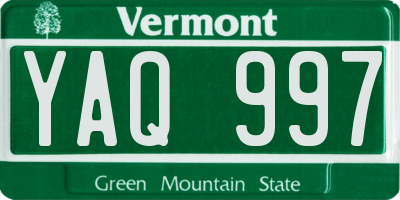 VT license plate YAQ997