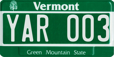 VT license plate YAR003