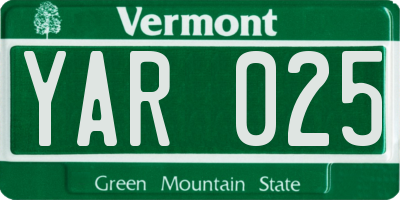 VT license plate YAR025