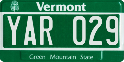 VT license plate YAR029