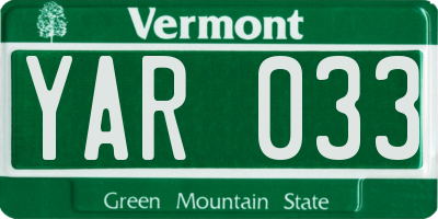 VT license plate YAR033