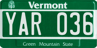 VT license plate YAR036