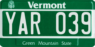 VT license plate YAR039