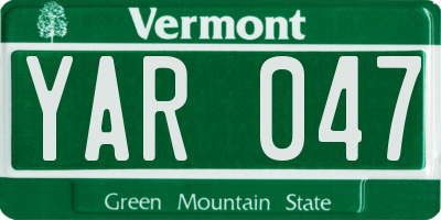VT license plate YAR047