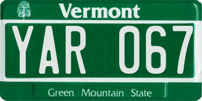 VT license plate YAR067