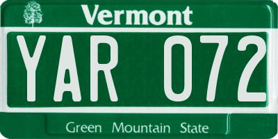 VT license plate YAR072