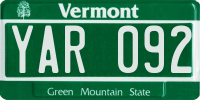 VT license plate YAR092