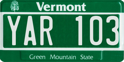 VT license plate YAR103