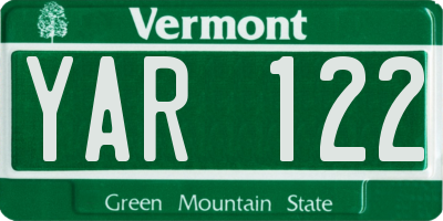 VT license plate YAR122
