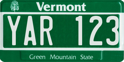 VT license plate YAR123