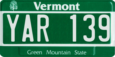 VT license plate YAR139