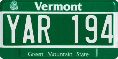 VT license plate YAR194