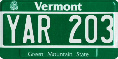 VT license plate YAR203