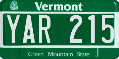VT license plate YAR215
