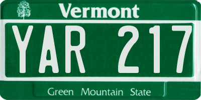 VT license plate YAR217