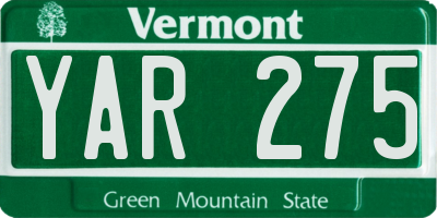VT license plate YAR275