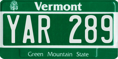 VT license plate YAR289