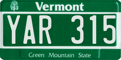 VT license plate YAR315