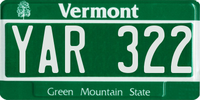 VT license plate YAR322