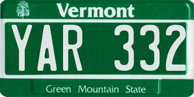VT license plate YAR332