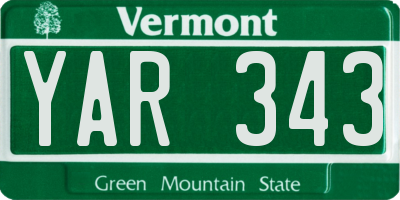 VT license plate YAR343