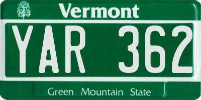 VT license plate YAR362