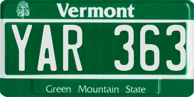 VT license plate YAR363