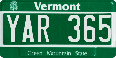 VT license plate YAR365