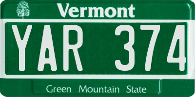 VT license plate YAR374